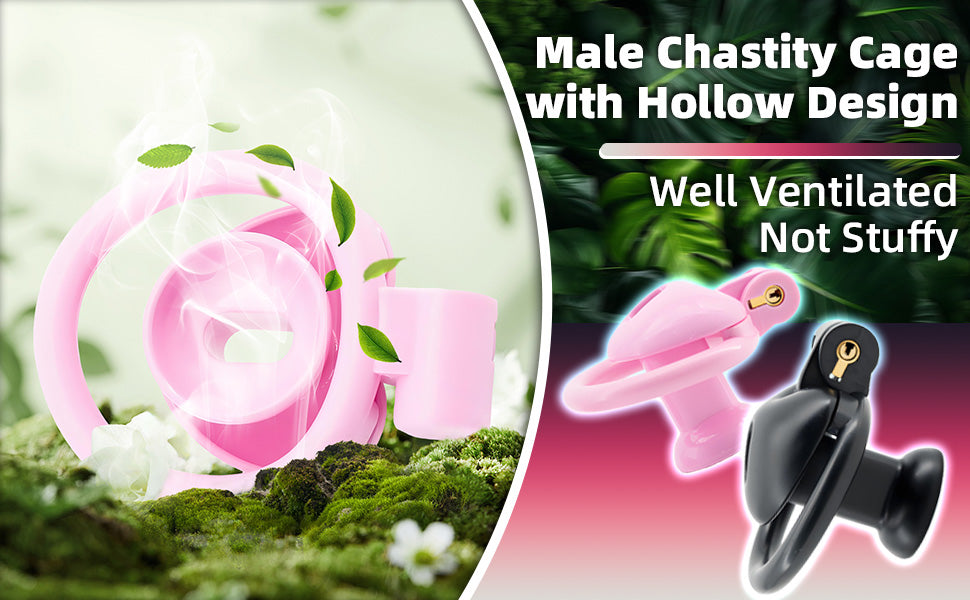 Heart-Shaped Chastity Cage Lock Set with Urine Holder and 4 Curved Rings,Negative Sissy Cock Cages in 2 Sizes Short/Long SM Bondage Fetish Sex Toys for Mens (Pink,Short)