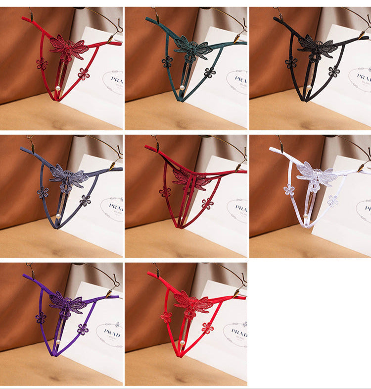 temptation panties cutout embroidery thong sexy pearl open crotch type sheer erotic t-pants