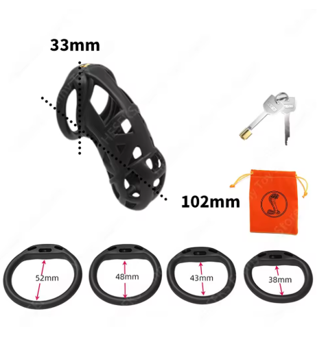3D Print Cobra Male Chastity Device Kit with 4 Rings