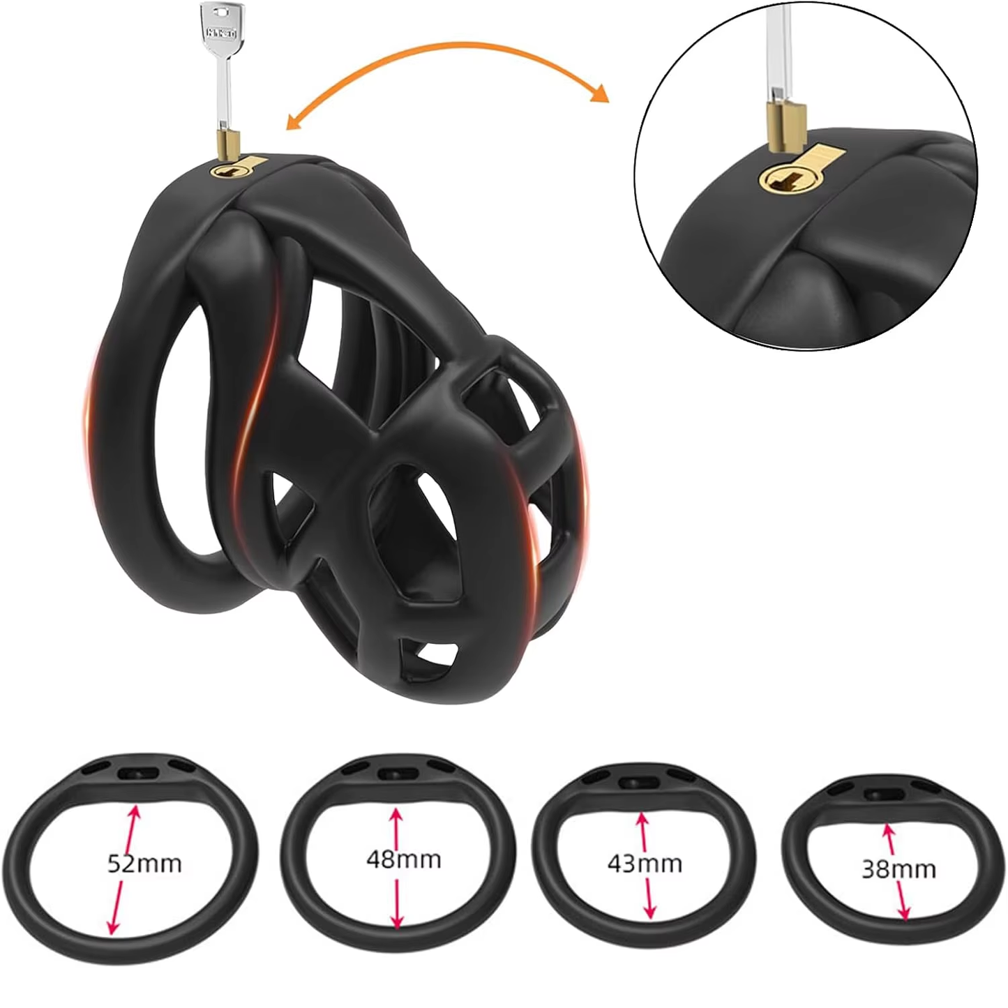 3D Print Cobra Male Chastity Device Kit with 4 Rings