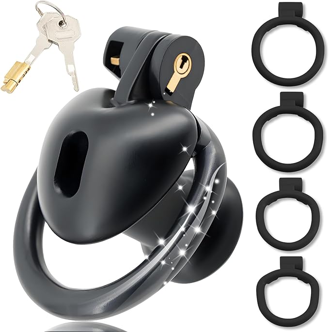 Heart-Shaped Chastity Cage Lock Set with Urine Holder and 4 Curved Rings,Negative Sissy Cock Cages in 2 Sizes Short/Long SM Bondage Fetish Sex Toys for Mens (Pink,Short)