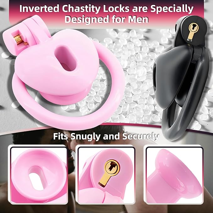 Heart-Shaped Chastity Cage Lock Set with Urine Holder and 4 Curved Rings,Negative Sissy Cock Cages in 2 Sizes Short/Long SM Bondage Fetish Sex Toys for Mens (Pink,Short)