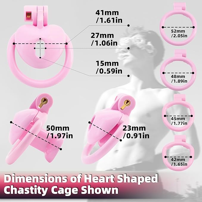 Heart-Shaped Chastity Cage Lock Set with Urine Holder and 4 Curved Rings,Negative Sissy Cock Cages in 2 Sizes Short/Long SM Bondage Fetish Sex Toys for Mens (Pink,Short)