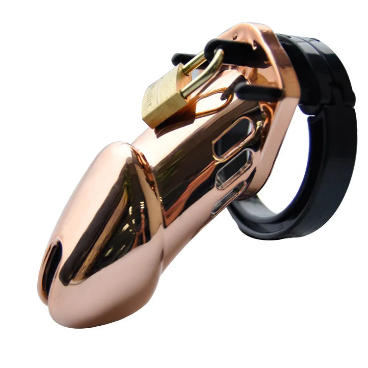 Rose Gold Male Chastity Cage Long /Short Plastic Lock Cock Cage With 5 Rings