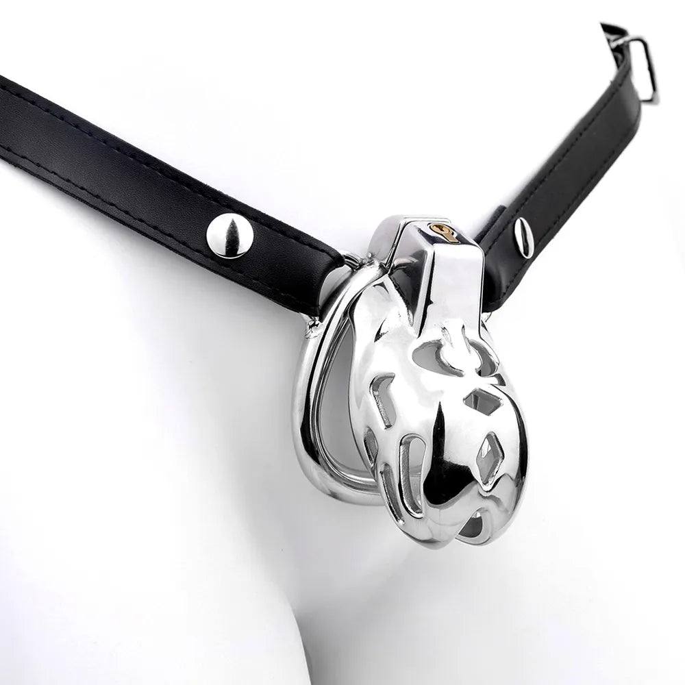 Metal Male Chastity Device Cobra 2.0 Stainless Steel Penis Cage with Strap
