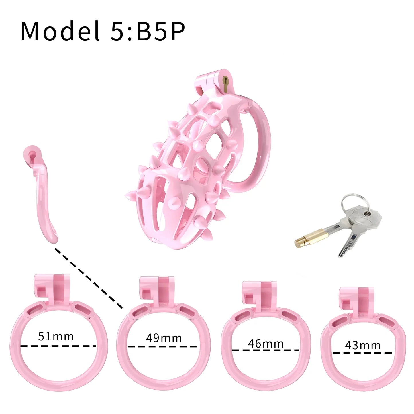3D Printed Pink Spiked Chastity Cage with Removable Spikes