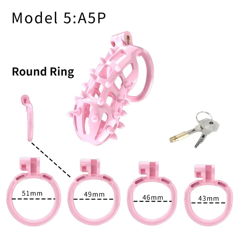 3D Printed Pink Spiked Chastity Cage with Removable Spikes