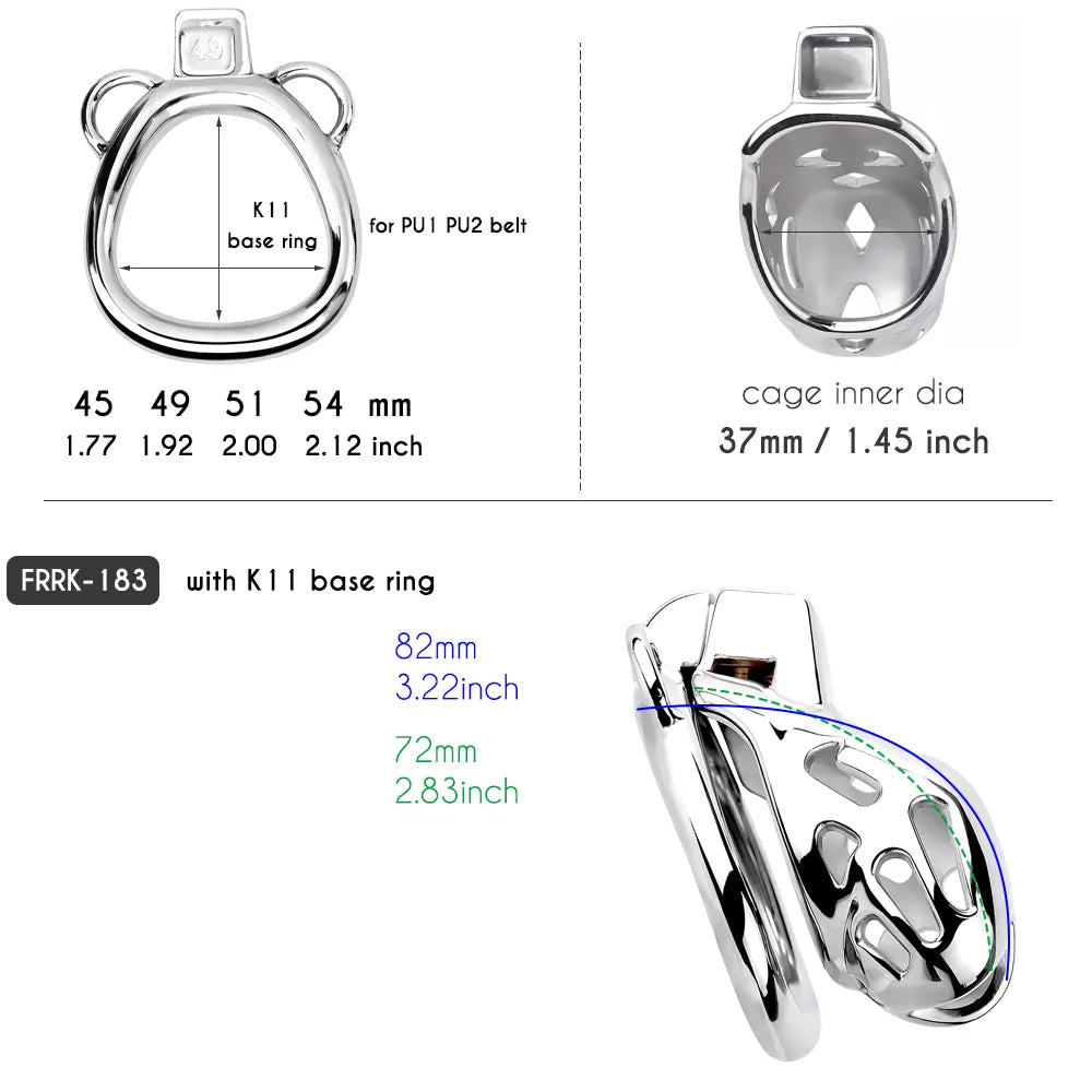 Metal Male Chastity Device Cobra 2.0 Stainless Steel Penis Cage with Strap