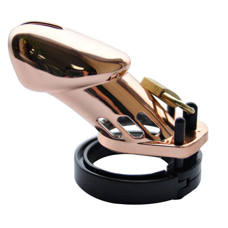 Rose Gold Male Chastity Cage Long /Short Plastic Lock Cock Cage With 5 Rings