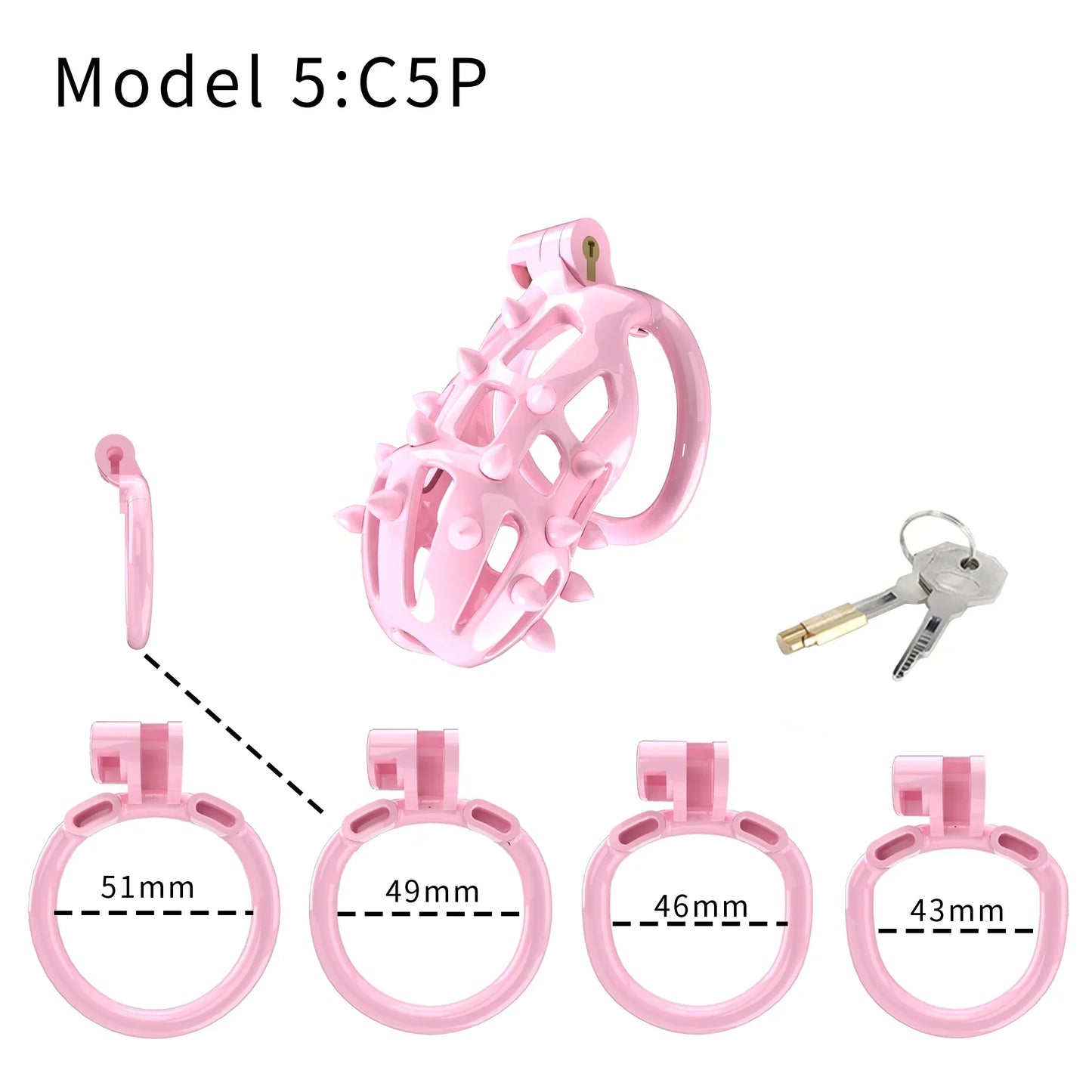 3D Printed Pink Spiked Chastity Cage with Removable Spikes