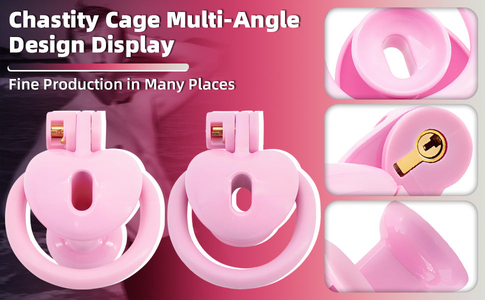 Heart-Shaped Chastity Cage Lock Set with Urine Holder and 4 Curved Rings,Negative Sissy Cock Cages in 2 Sizes Short/Long SM Bondage Fetish Sex Toys for Mens (Pink,Short)