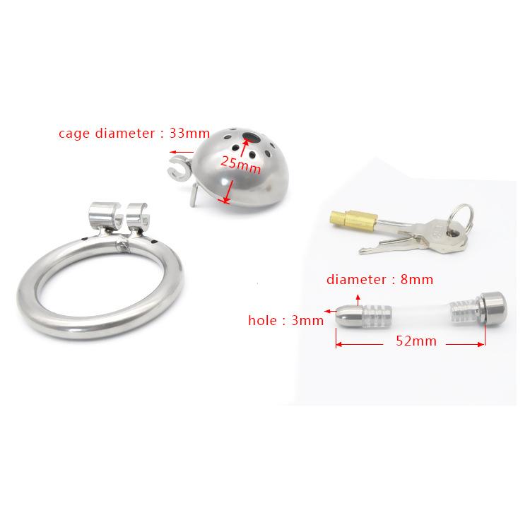 CX009 Stainless Steel Male Chastity Device Super Small Short Cock Cage with Catheter Sex Toy