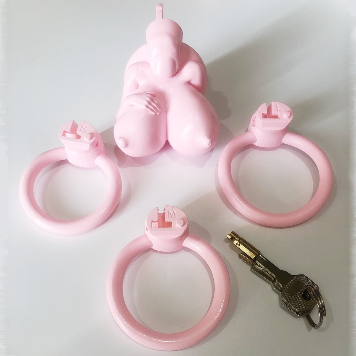 2023 new pink resin chastity girly resin chastity big boobs