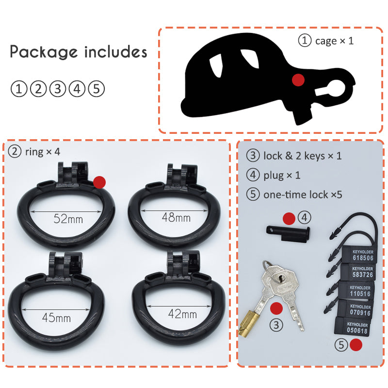 35mm Chastity Cage for Male Chastity Device Lightweight Shiny Smooth Plastic Penis Rings