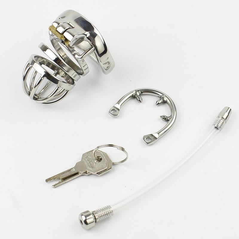 CX019 Cock Chastity Cage 1.77 inches long with Urethra Dilator and Spiked Ring