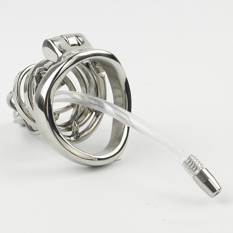 CX019 Cock Chastity Cage 1.77 inches long with Urethra Dilator and Spiked Ring