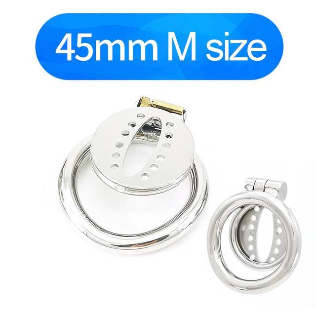 Lockable flat Stainless Steel Sissy Chastity Cage with Penis Ring