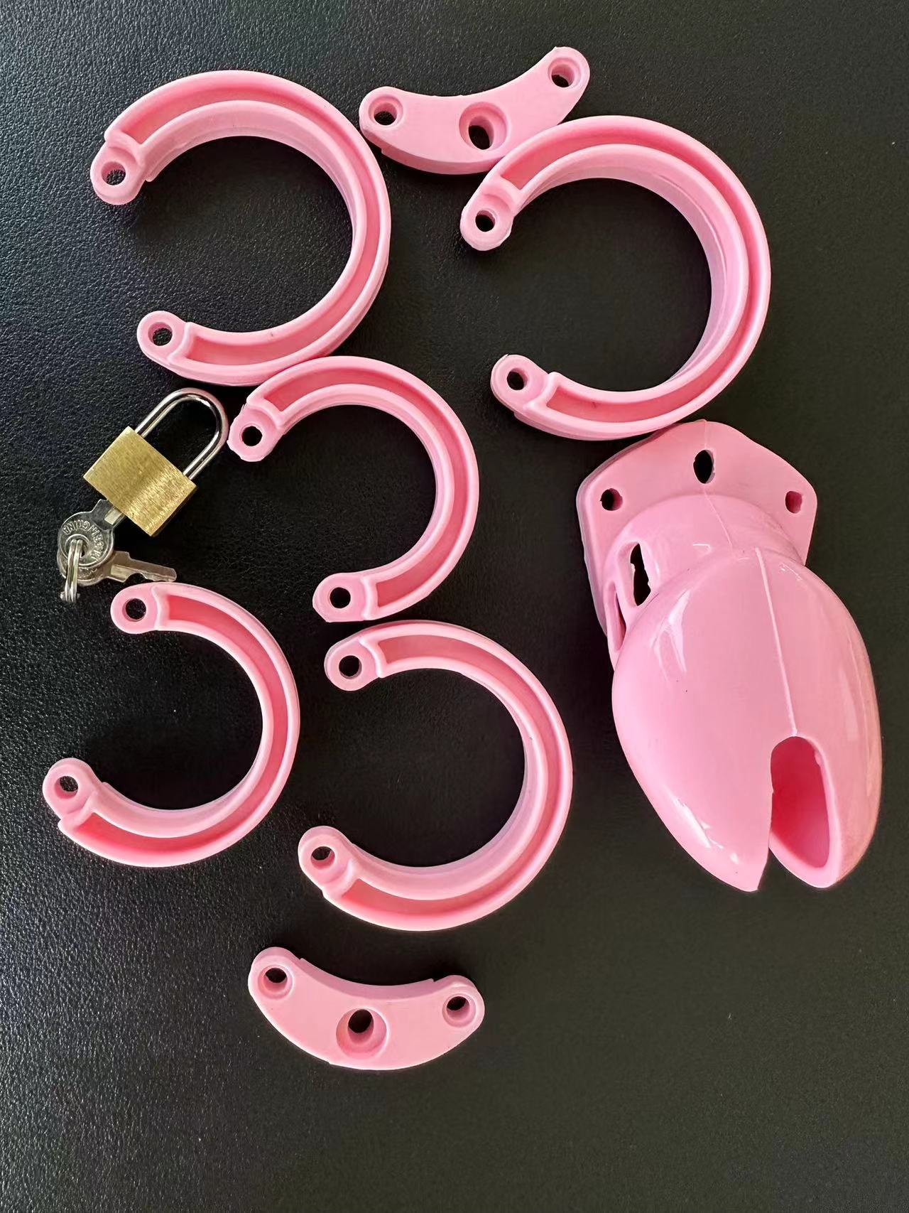 Silicone Chastity Cage With 5 Penis Rings