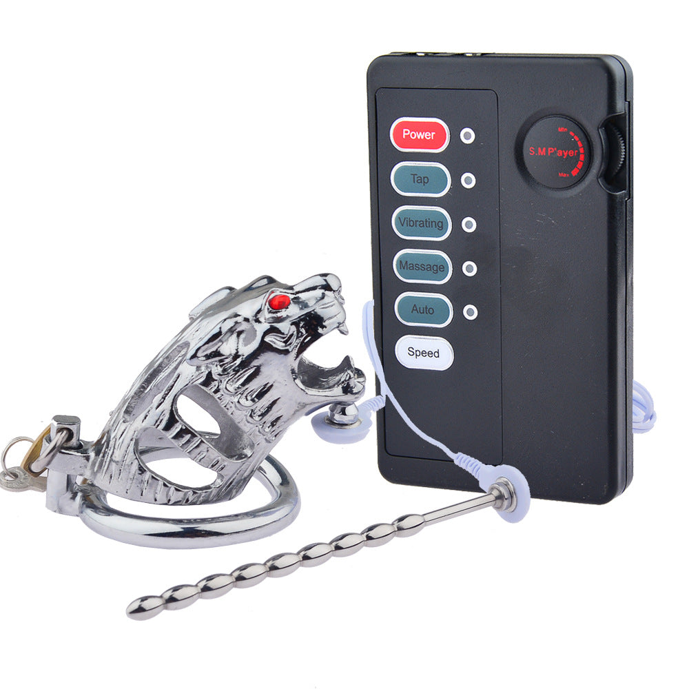 Adult Sex Toys BDSM Electric Shock Tiger Chastity Cage Catheter Set