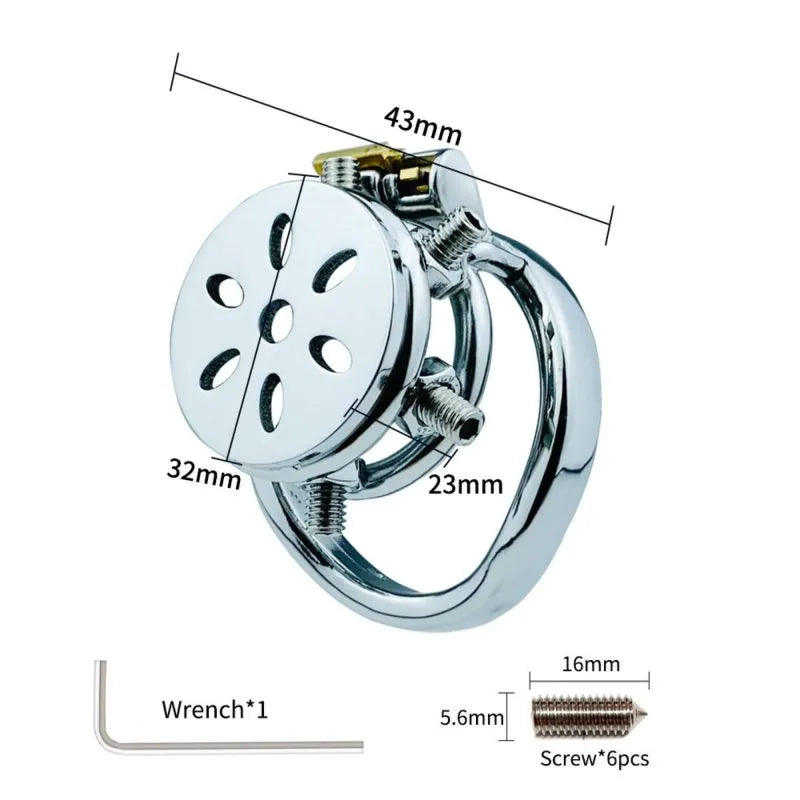Stainless Steel Button Ding Chastity Lock with Flat Massage Cover for Men