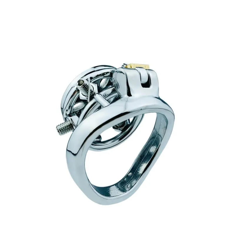Stainless Steel Button Ding Chastity Lock with Flat Massage Cover for Men