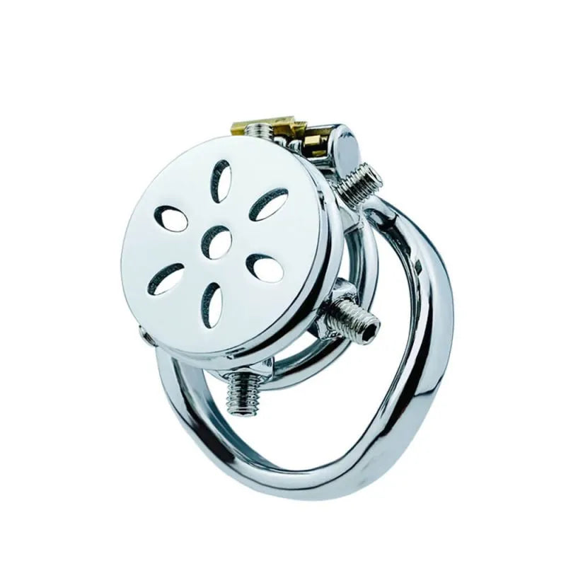 Stainless Steel Button Ding Chastity Lock with Flat Massage Cover for Men