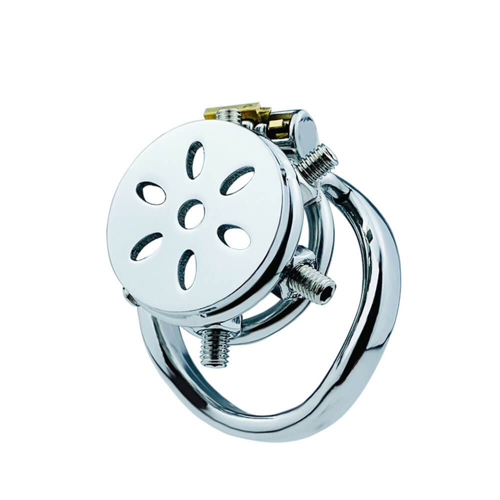 Stainless Steel Button Ding Chastity Lock with Flat Massage Cover for Men