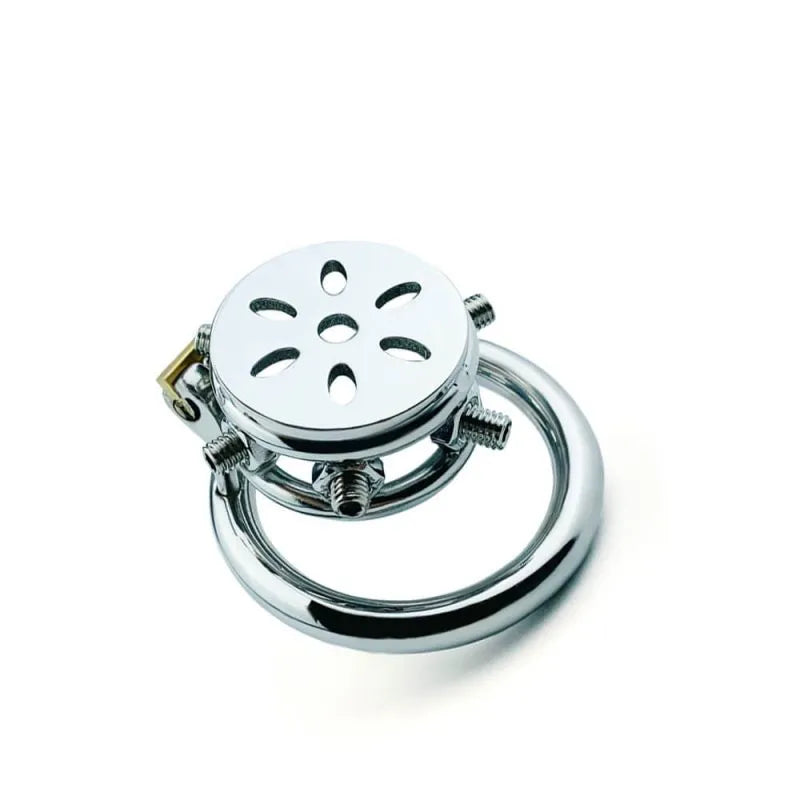 Stainless Steel Button Ding Chastity Lock with Flat Massage Cover for Men