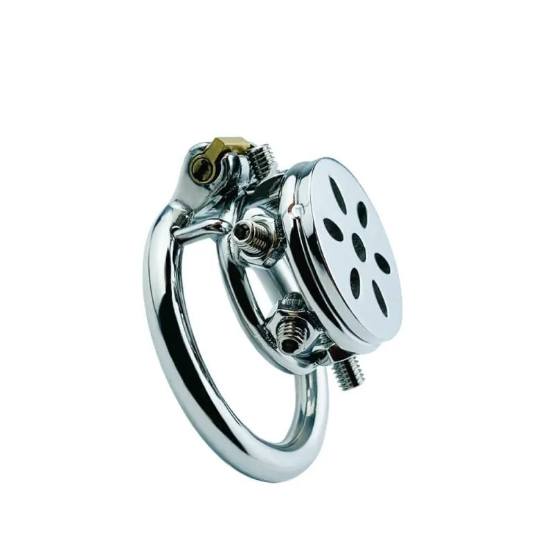 Stainless Steel Button Ding Chastity Lock with Flat Massage Cover for Men