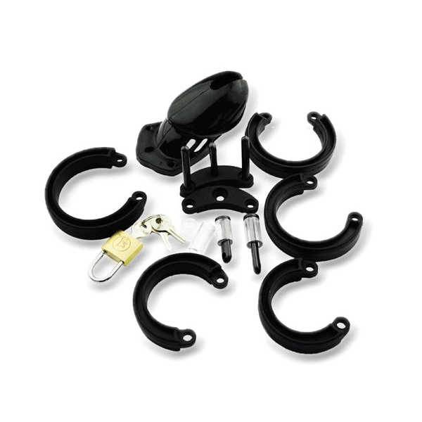 Silicone Chastity Cage With 5 Penis Rings