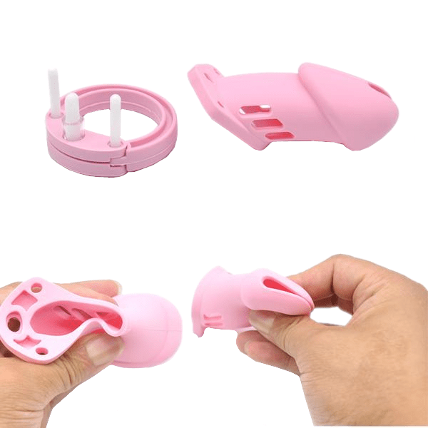 Silicone Chastity Cage With 5 Penis Rings