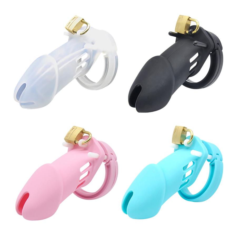 Silicone Chastity Cage With 5 Penis Rings