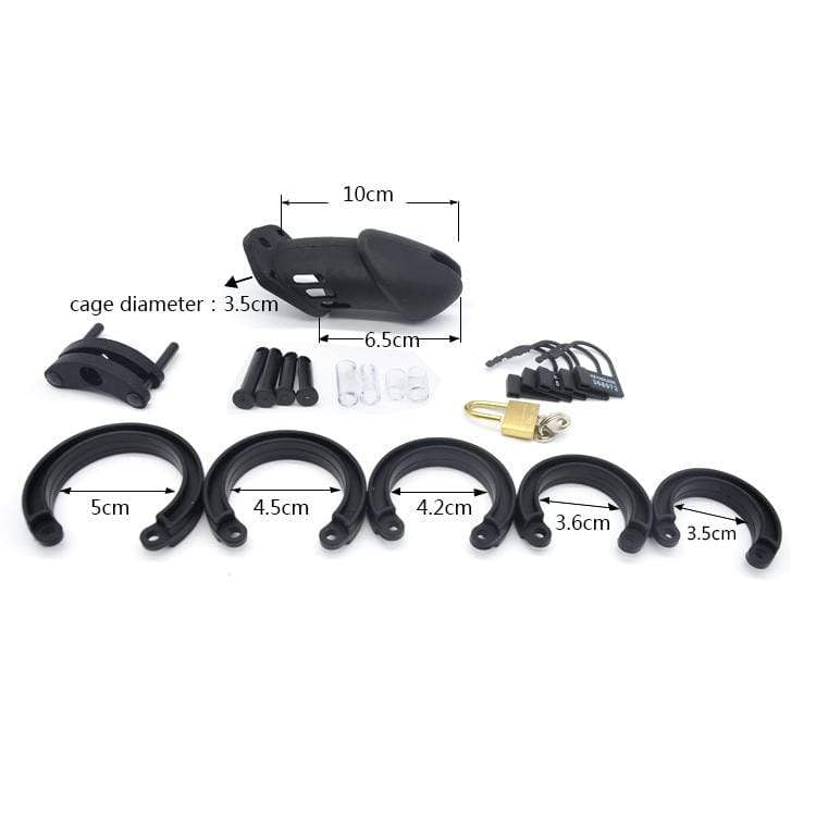 Silicone Chastity Cage With 5 Penis Rings