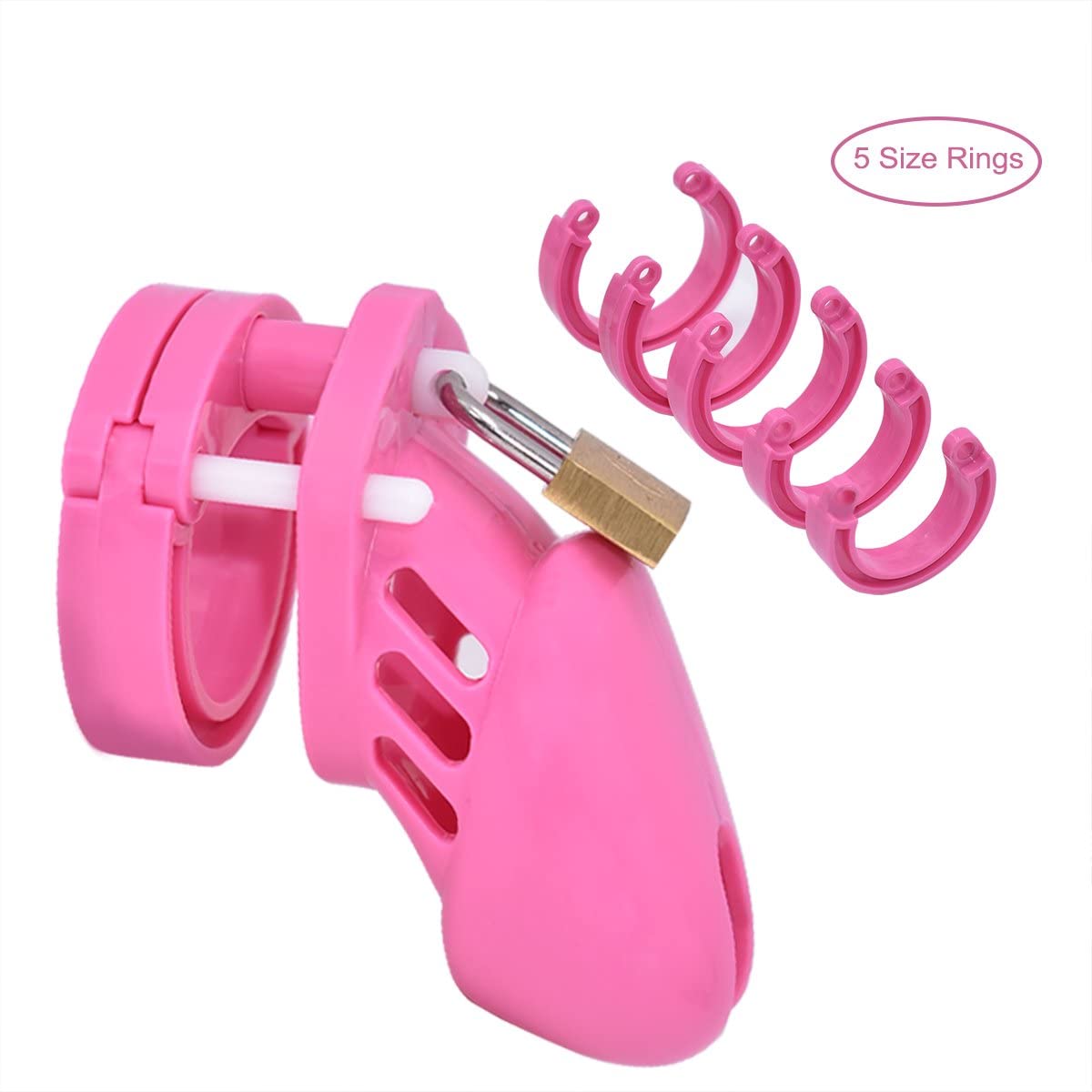 Silicone Chastity Cage With 5 Penis Rings