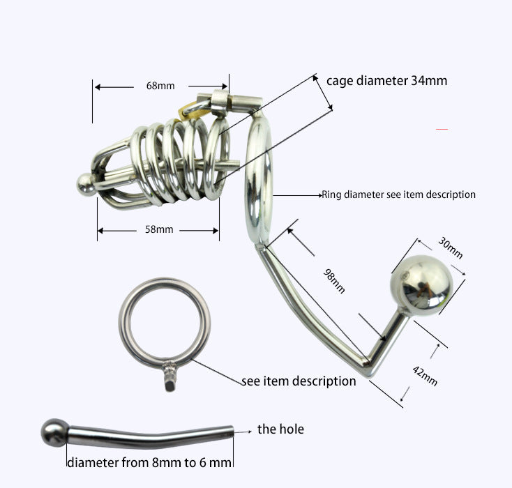 CX141 Stainless Steel Conjoined Anal Plug with Catheter Chastity Lock
