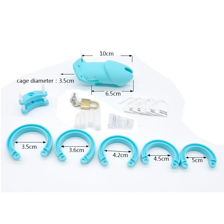 Silicone Chastity Cage With 5 Penis Rings