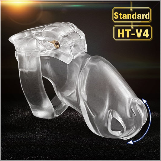 HT-V4 Chastity Device Locked Cage Male Cock Cage Sex Toy 5 Rings