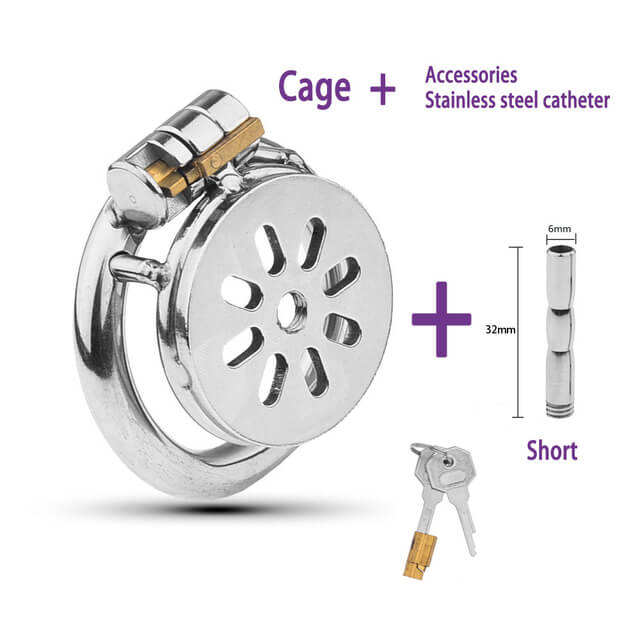 Flat Urethral Stainless Steel Chastity Cage with Ring Sizes and Dimensions