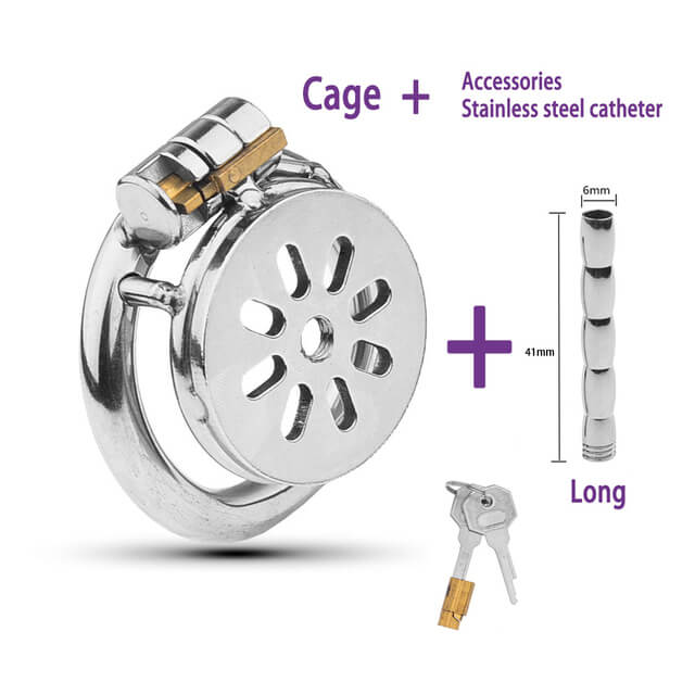 Flat Urethral Stainless Steel Chastity Cage with Ring Sizes and Dimensions