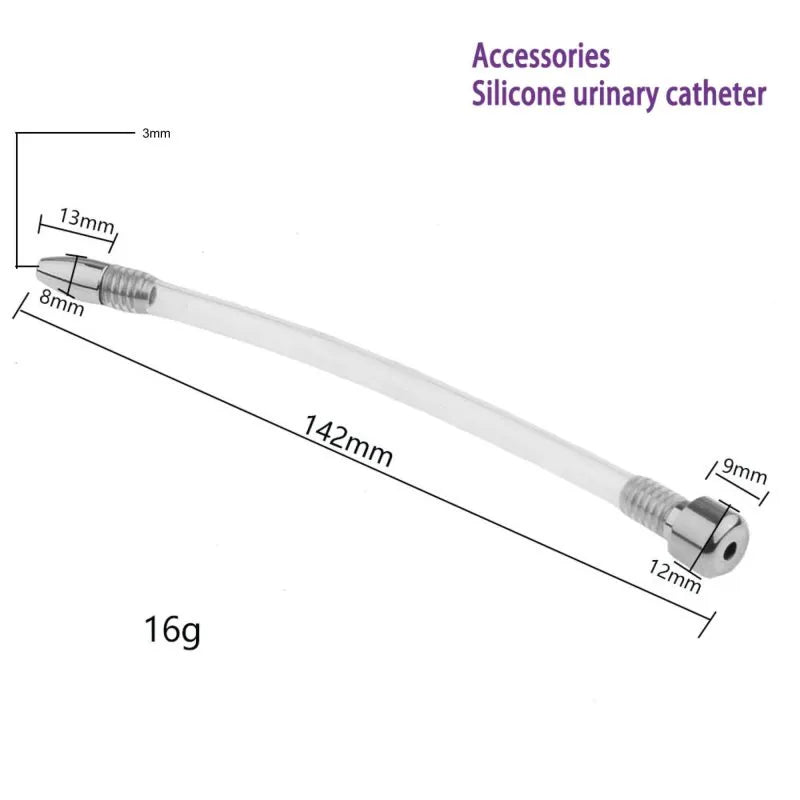 Flat Urethral Stainless Steel Chastity Cage with Ring Sizes and Dimensions