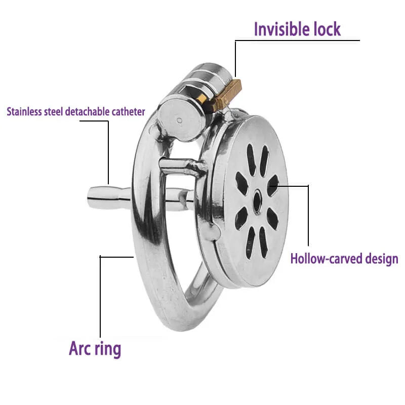 Flat Urethral Stainless Steel Chastity Cage with Ring Sizes and Dimensions
