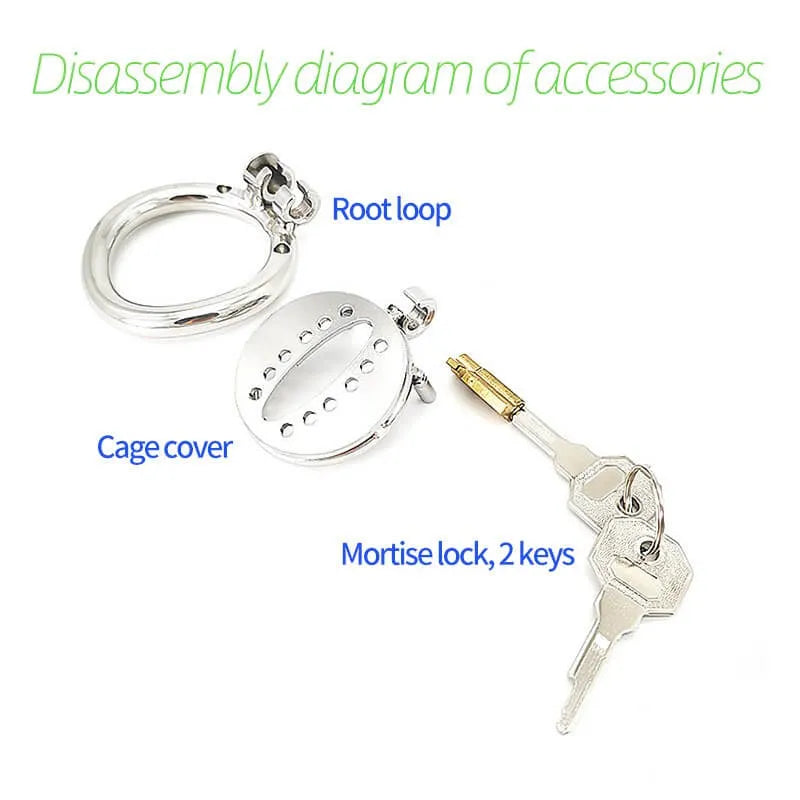 Lockable flat Stainless Steel Sissy Chastity Cage with Penis Ring