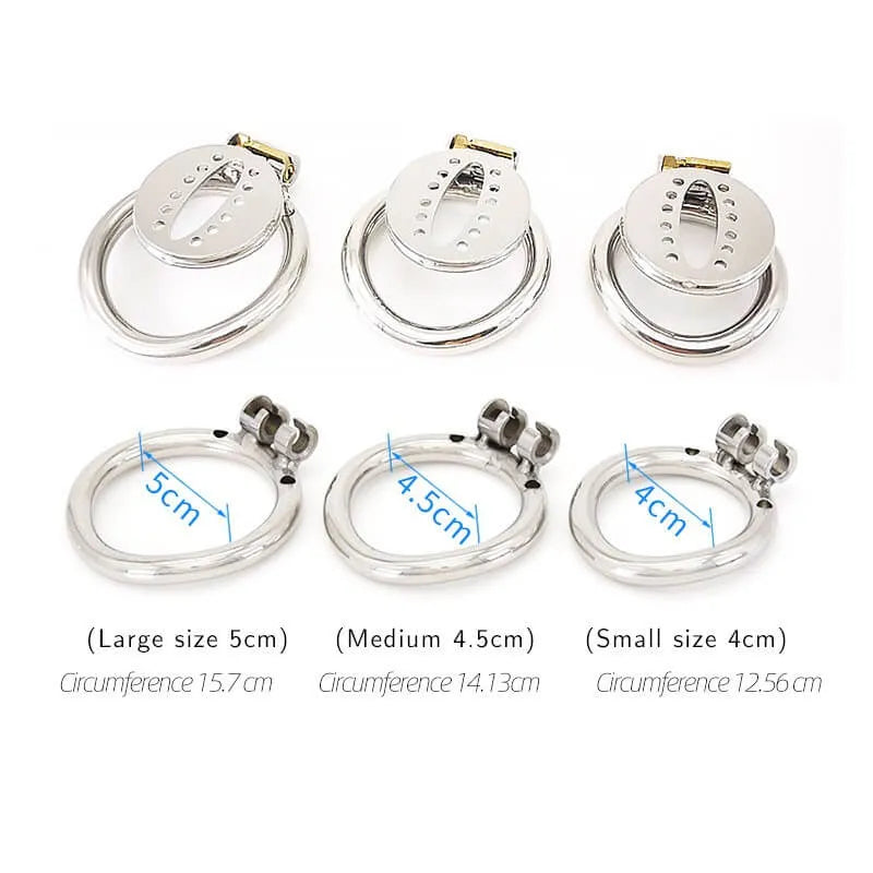 Lockable flat Stainless Steel Sissy Chastity Cage with Penis Ring