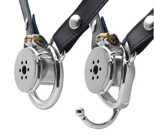 Inverted Chastity Cage with Strap and Metal Catheter
