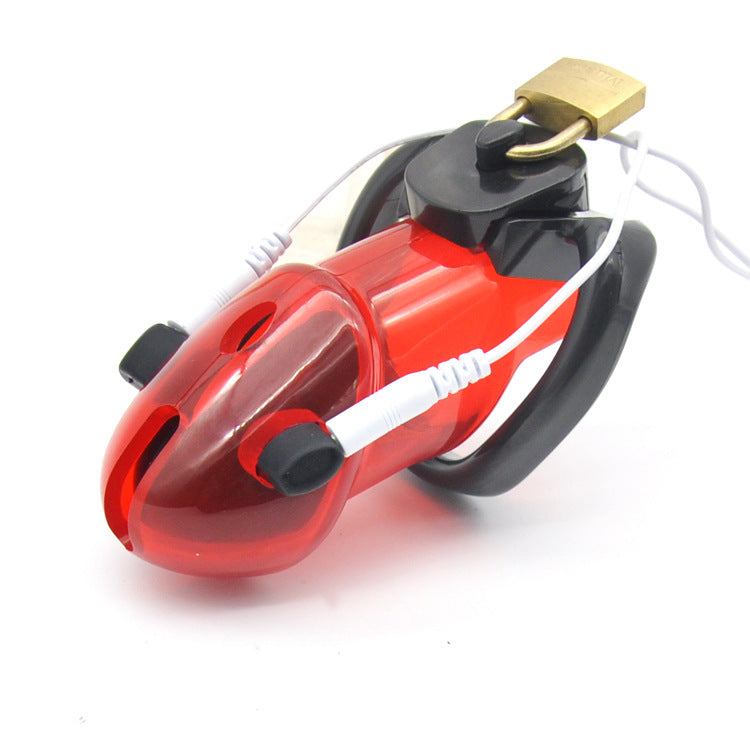 Electric Shock PU Plastic Penis Lock Pink Chastity Cage