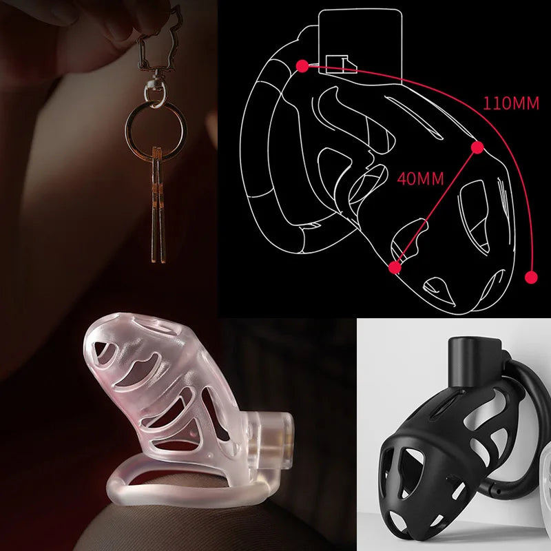 Premium Male Chastity Device Cock Cage 3D Lightweight with Curved Penis Ring & Bondage Belt Combo