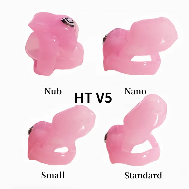 Pink HT-V5 Click&Lock Chastity Cage Device Male Penis Lock With 4 Penis Rings Chastity Urethral Lock Bondage Belt Adult Sex Toys