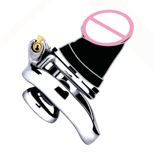 Flat Inverted Chastity Cage with Medium Dildo