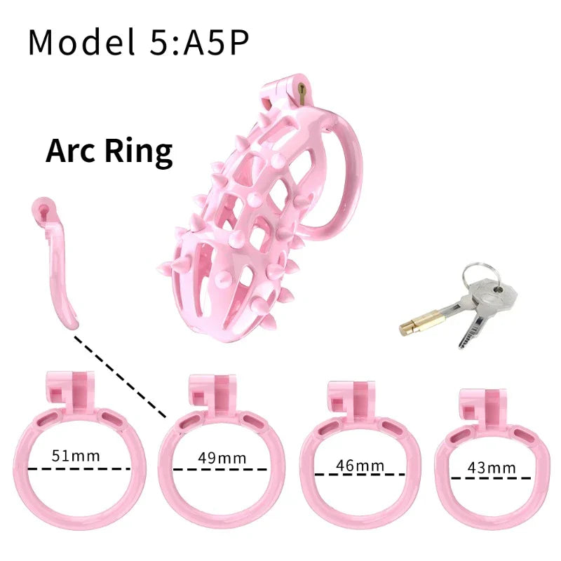 3D Printed Pink Spiked Chastity Cage with Removable Spikes