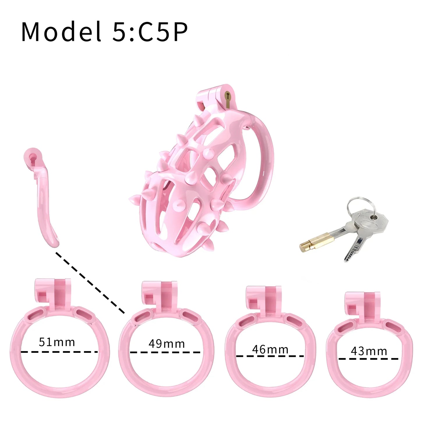 3D Printed Pink Spiked Chastity Cage with Removable Spikes